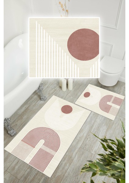 Dijital Baskı Modern Desen Kaymaz Taban 2li Set Banyo Paspası Klozet Takımı (50x60cm-60x100cm) modelleri