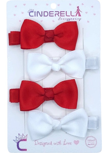 4'lü Tamamen Astarlı Fiyonk Model Yumuşak Bebek Saç Tokası - Renkli Çocuk Pens Klips Toka Renk-3