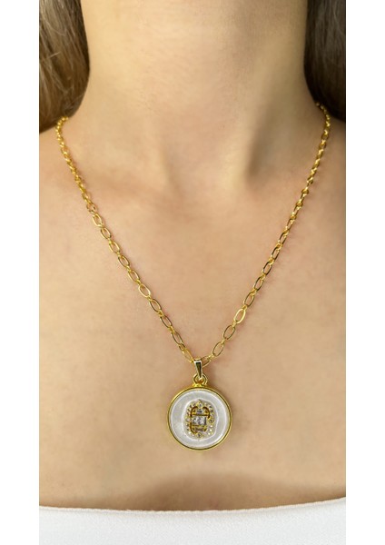 Altın Kaplama Mineli Madalyon Kolye