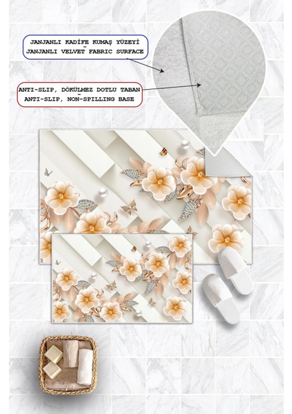Dijital Baskı Çicek Desen Kaymaz Taban 2li Set Banyo Paspası Klozet Takımı (50X60CM-60X100CM) fiyatları