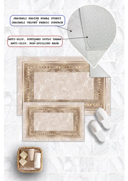 Dijital Baskı Kaymaz Taban Çerçeveli 2li Set Banyo Paspası Klozet Takımı (50x60cm-60x100cm) fiyatları