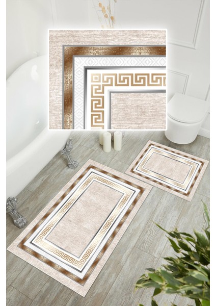 Dijital Baskı Çerçeve Desenli Kaymaz Taban 2li Set Banyo Paspası Klozet Takımı (50x60cm-60x100cm) modelleri