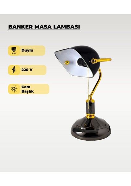 Banker Masa Lambası Siyah Cam - E27 Duy