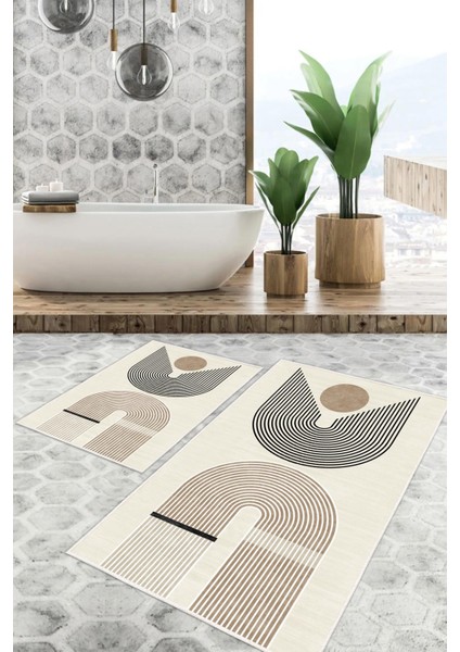 Dijital Baskı Modern Kaymaz Taban 2li Set Banyo Paspası Klozet Takımı (50X60CM-60X100CM)