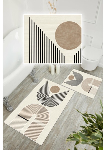 Dijital Baskı Modern Kaymaz Taban 2li Set Banyo Paspası Klozet Takımı (50X60CM-60X100CM) modelleri