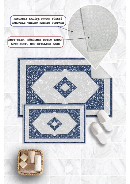 Dijital Baskı Klasik Kaymaz Taban 2li Set Banyo Paspası Klozet Takımı (50X60CM-60X100CM) fiyatları