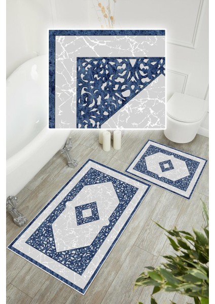 Dijital Baskı Klasik Kaymaz Taban 2li Set Banyo Paspası Klozet Takımı (50X60CM-60X100CM) modelleri