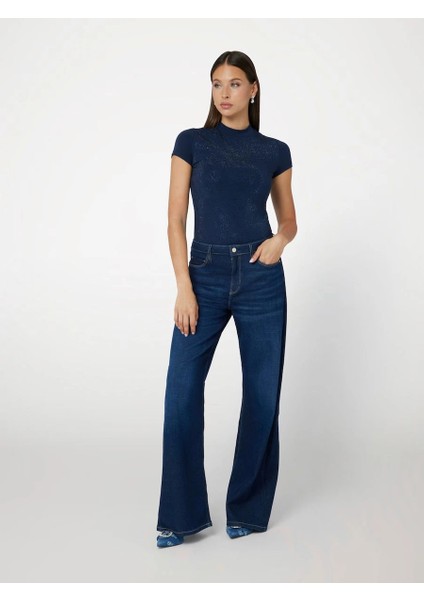 Mock Kadın Mavi Slim Fit T-Shirt W4BI26J1314-G7J6