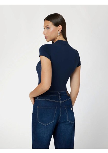 Mock Kadın Mavi Slim Fit T-Shirt W4BI26J1314-G7J6 modelleri