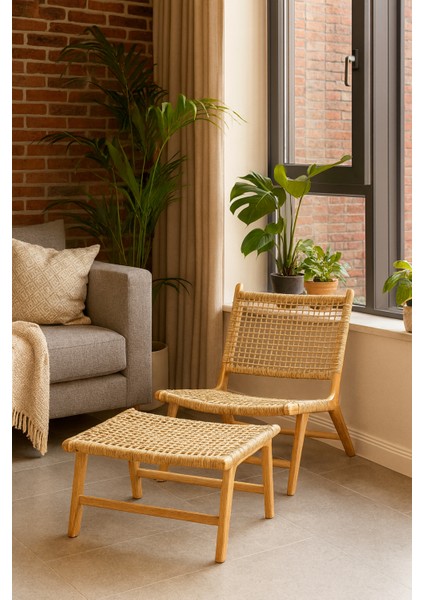 Teak Ağacı Rattan Örgü Koltuk ve Puf Takımı – Doğal El Işçiliği, Dayanıklı Tasarım fiyatları