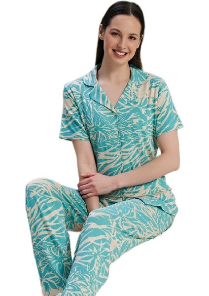 Kadın Pijama Takımı Kısa Kollu Düğmeli Viskon Mira Model S/xl