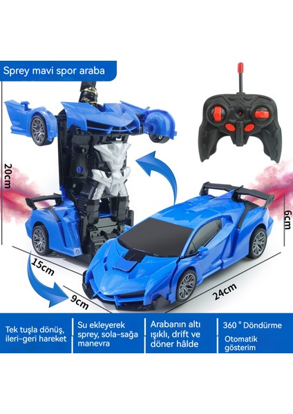 Tek Düğme Deforme Uzaktan Rc Araba Çocuk USB Yarış Modeli Erkek Oyuncak Araba Robotu (Yurt Dışından)