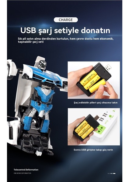 Tek Düğme Deforme Uzaktan Rc Araba Çocuk USB Yarış Modeli Erkek Oyuncak Araba Robotu (Yurt Dışından) fırsatları