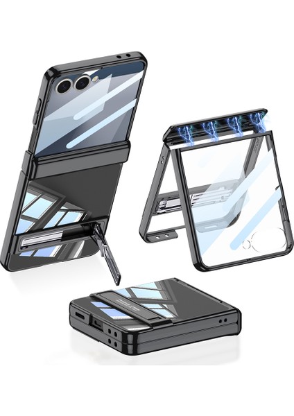 Galaxy Z Flip 7 Kılıf Kamera Korumalı Şeffaf Tasarımlı Zore LEGO Standlı Kapak - Gümüş fiyatları