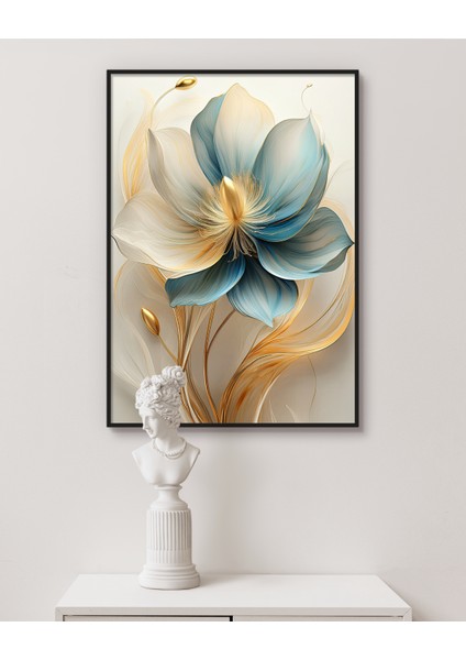 Metal Çerçeveli Gerçek Camlı Tablo, Çiçek Temalı Dijital Baskı, Salon, Oturma Odası