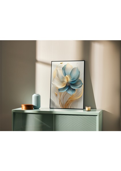 Metal Çerçeveli Gerçek Camlı Tablo, Çiçek Temalı Dijital Baskı, Salon, Oturma Odası