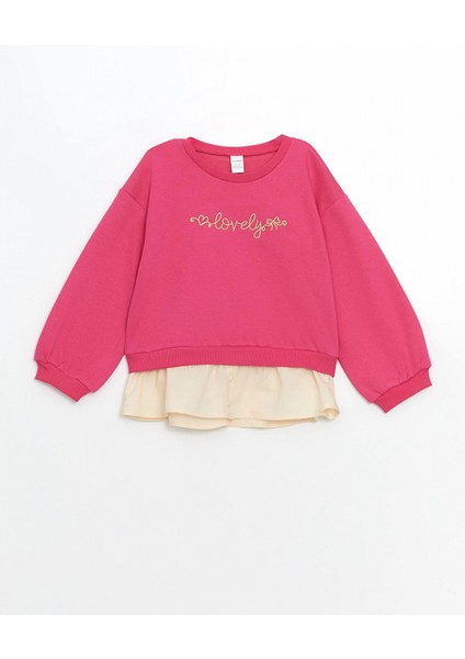 Lcw Kids Fuşya Bisiklet Yaka Nakışlı Kız Çocuk Sweatshirt