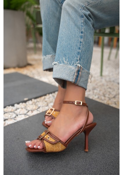Treador Taba Hasır Detay Tokalı Kadın Topuklu Ayakkabı modelleri