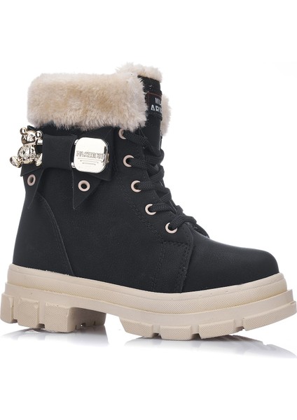 Günlük Çocuk Kışlık Spor Bot Kürklü Bağcıklı Fermuarlı Desenlı Taban Ayakkabı F200
