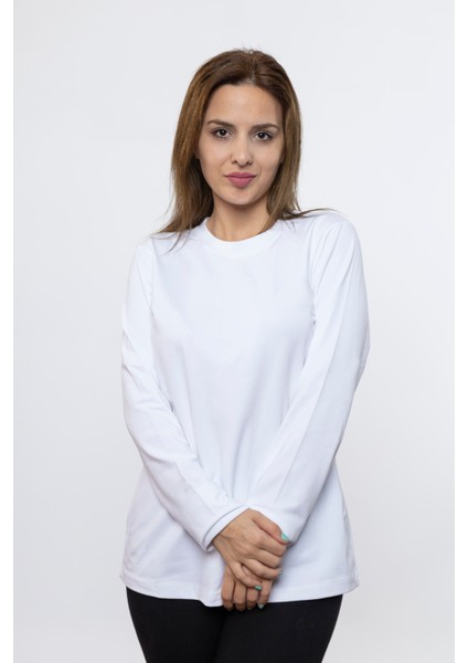 Kadın Uzun Kollu Düz Beyaz Renk Tshırt