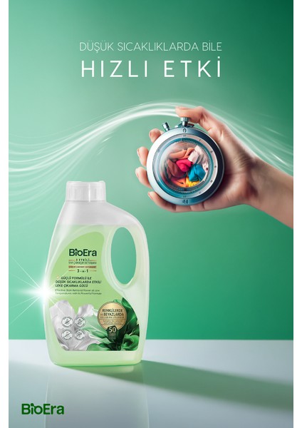 BioEra 3 Etkili, Leke Çıkarıcı, Renkli & Beyaz, Kalıcı Kokulu Sıvı Çamaşır Deterjanı 1500ml, 50 Yıkama indirimleri
