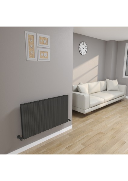 Fiona Double Çift Panel Dekoratif Alüminyum Yatay Radyatör 500×999 mm 10 Dilim Dokulu Siyah | Yüksek Isıl Verim
