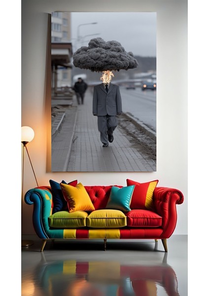 Kafası Dumanlı Adam Ev Duvar Salon Güzellik Salonu Ofis Dükkan Dekarasyon Kanvas Tablo