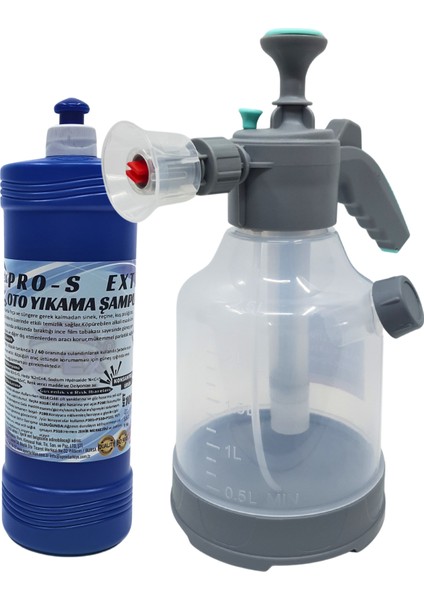 Cilalı Oto Şampuanı 1 kg ve 3 Lt Köpük Atan Pompa Seti – Araç Yıkama & Köpükleme, Ekstra Kapaklı