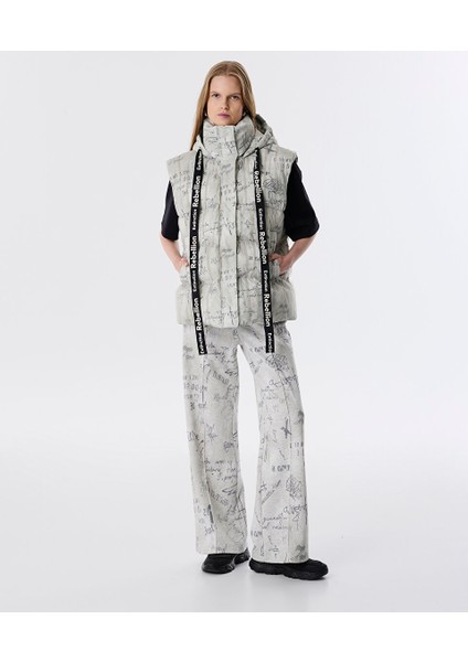 Slogan Baskılı Puffer Yelek TW6250012168018