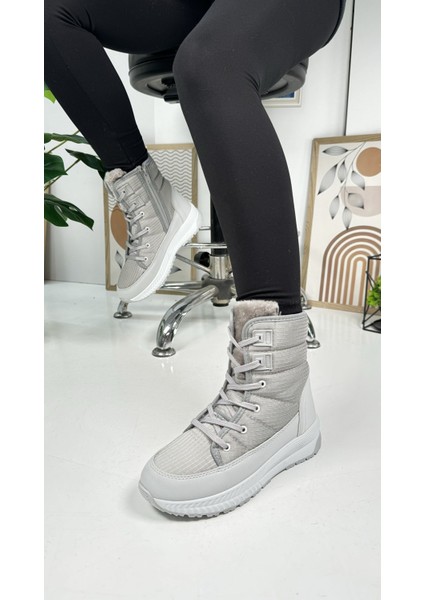 Günlük Kadın Kar Botu Kürklü Bağcıklı Fermuarlı Rahat Yüksek Kalın Tırtıklı Taban Bootie 815 fiyatları