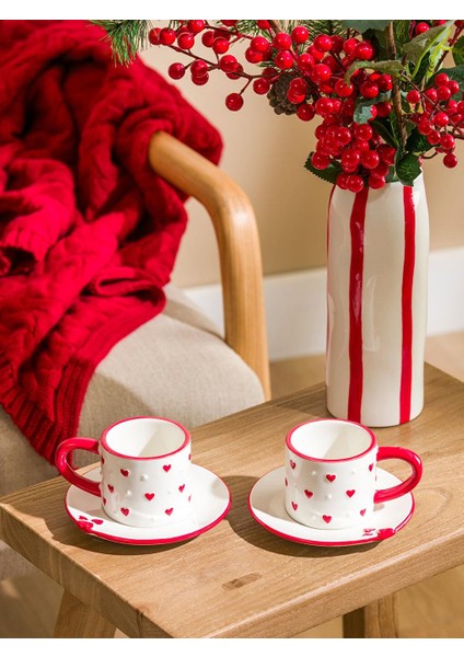 Kalp Baskılı 2 Kişilik Kahve Fincan Takımı 110 ml (W5)