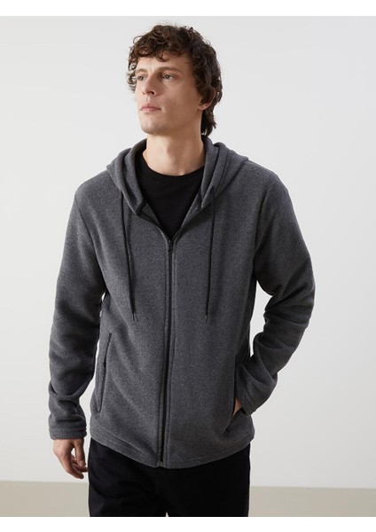Kapüşonlu Uzun Kollu Polar Erkek Fermuarlı Sweatshirt (W5)
