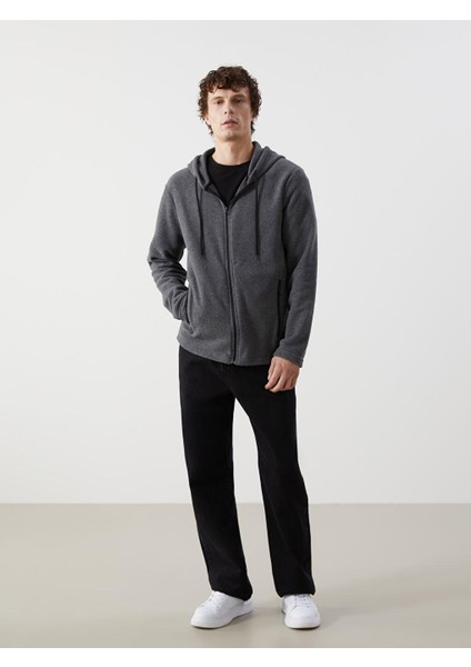 Kapüşonlu Uzun Kollu Polar Erkek Fermuarlı Sweatshirt (W5) fırsatları