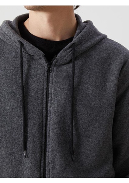 Kapüşonlu Uzun Kollu Polar Erkek Fermuarlı Sweatshirt (W5) indirimleri