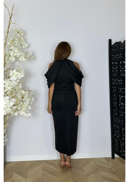 G1540 Yaka Detaylı Tasarım Elbise Siyah indirimleri