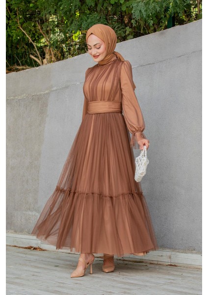 Pery Tül Drape Büzgülü Abiye-Taba