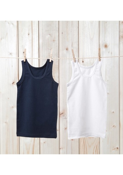 9296-9396 ERKEK ÇOCUK 2 Lİ BEYAZ-LACİVERT ATLET