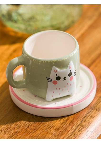 Karişik Kedi Baskılı 2 Kişilik Porselen Kahve Fincan Takımı 90 ml (W5) fiyatları