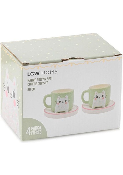 Karişik Kedi Baskılı 2 Kişilik Porselen Kahve Fincan Takımı 90 ml (W5) fırsatları