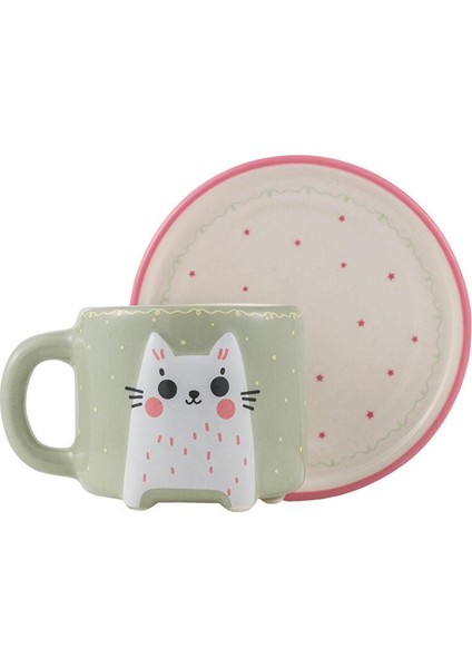 Karişik Kedi Baskılı 2 Kişilik Porselen Kahve Fincan Takımı 90 ml (W5) indirimleri