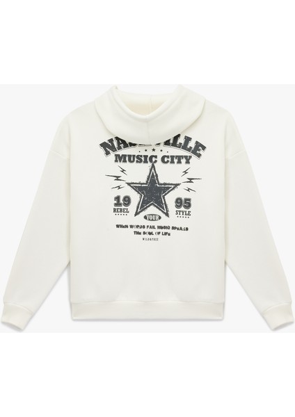 Şardonlu Arkası Baskılı Kanguru Cepli Kapüşonlu Fermuarlı Oversize Sweatshirt fiyatları