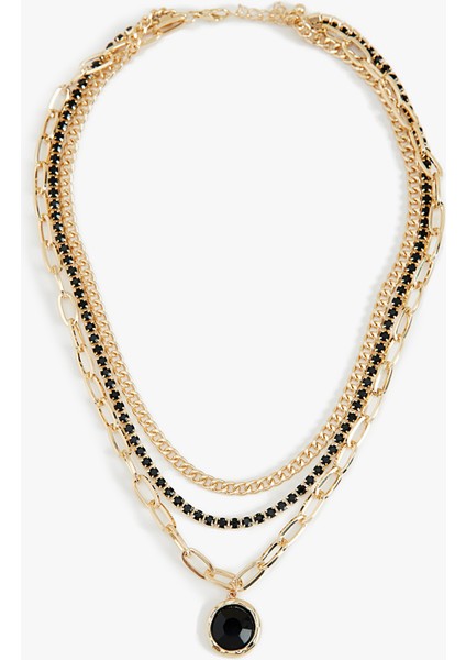 Taşlı 3 Sıra Zincir Kolye