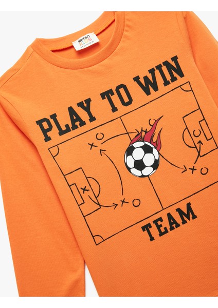 Pamuklu Uzun Kollu Bisiklet Yaka Futbol Baskılı Tişört modelleri