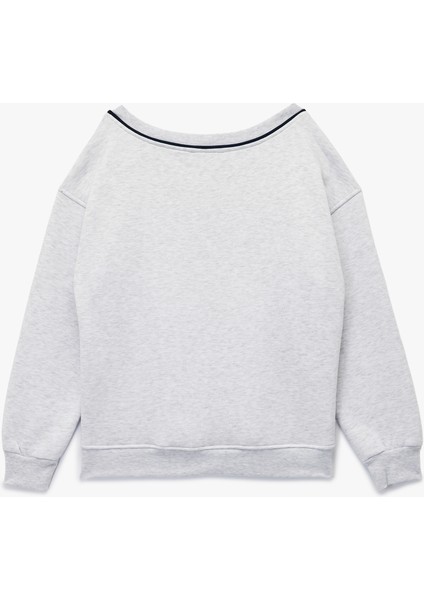 Uzun Kollu V Yaka Biyeli Nakışlı Oversize Sweatshirt fiyatları