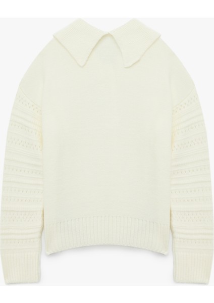 Ajurlu Uzun Kollu Taşlı Düğmeli Polo Yaka Triko Kazak fırsatları