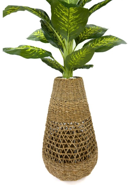 Yapay Kumaş Monstera ve Difenbahya Ağaç – Hasır Saksıda, Gerçekçi Görünümlü, 200 cm Dekoratif Bitki