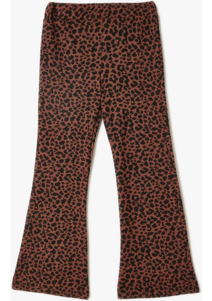 Ispanyol Paça Pantolon Leopar Desenli Beli Lastikli