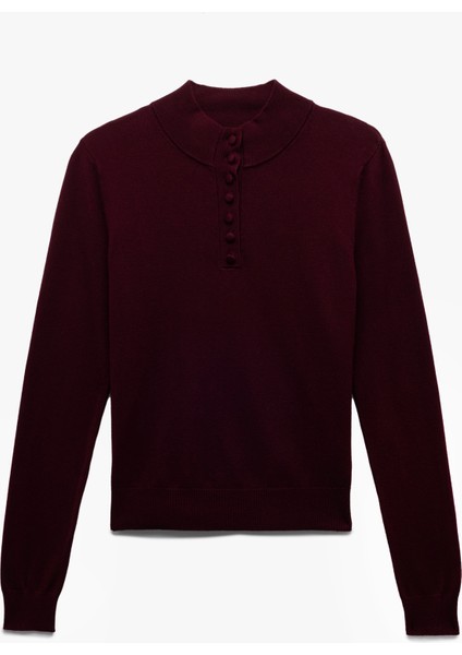 Hafif Dik Yaka Yarım Düğme Detaylı Uzun Kollu Triko Basic Kazak modelleri