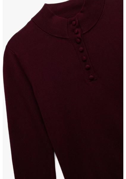 Hafif Dik Yaka Yarım Düğme Detaylı Uzun Kollu Triko Basic Kazak indirimleri