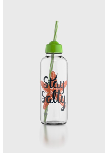 Felix Stay Salty Desenli 450 ml Pipetli Cam Şişe 182055 Yeşil